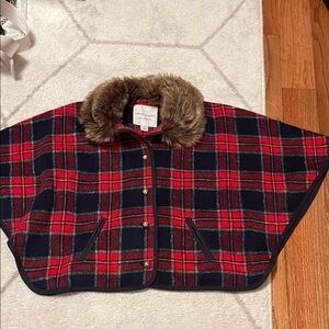 Janie and jack nwot Tartan Plaid Cape with Faux Fur Collar
